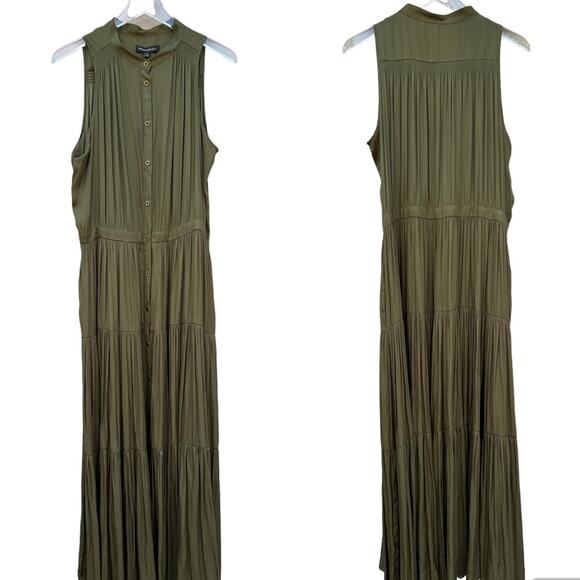 🆕 NWT Olive Green Maxi Dress Tiered Flowing Loose Bottom Skirt Button Down Top - Picture 3 of 8